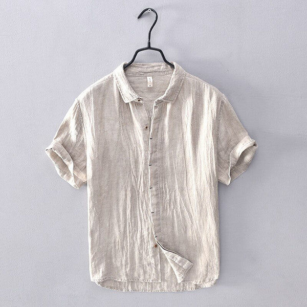 Lino Coastal Breeze – Beige Shirt + White Shorts Set