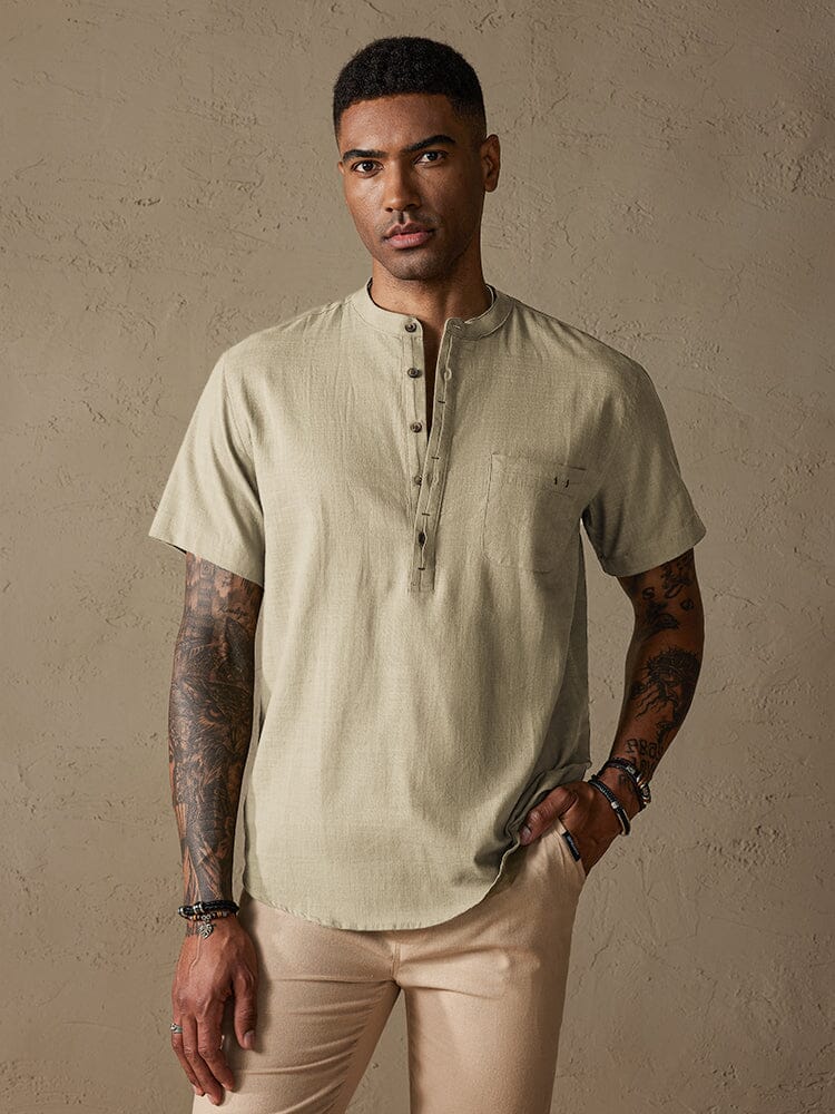 Camisa de Lino con Botones - Gris