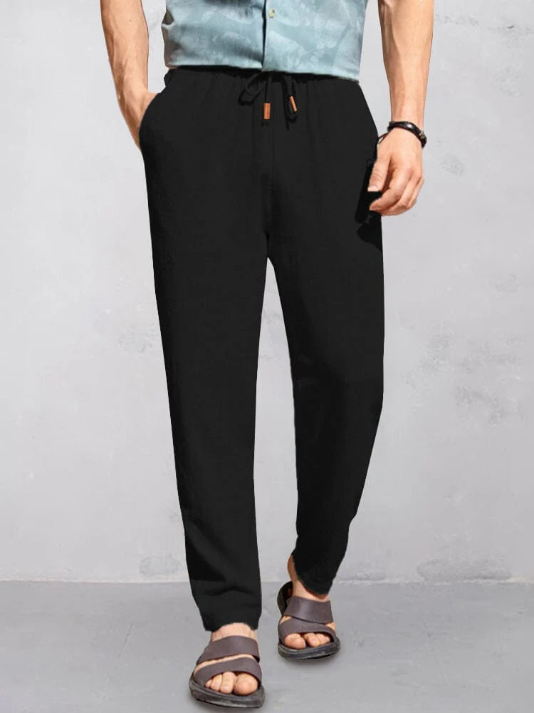 Pantalones de Lino Rectos - Negro