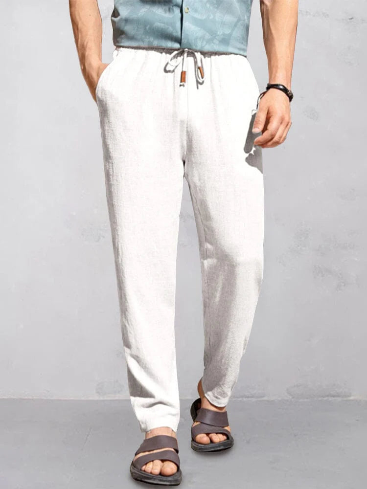 Pantalones de Lino Rectos - Azul claro