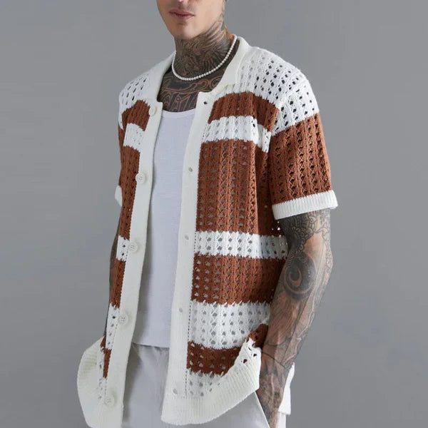 Camisa de Punto y Crochet Sorrento – Rayas Crema y Óxido