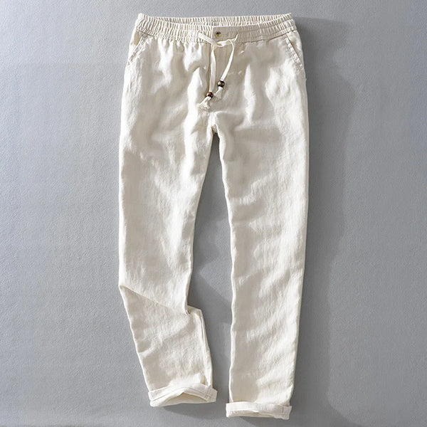 Pantalones de Lino con Cordón Breeze – Blanco Natural
