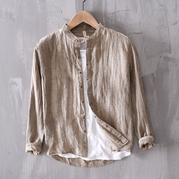Camisa de Lino con Cuello Mao Cove – Beige Piedra