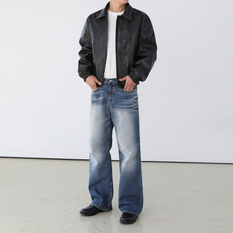 Chaqueta de Cuero Vintage Relax Fit - Negro