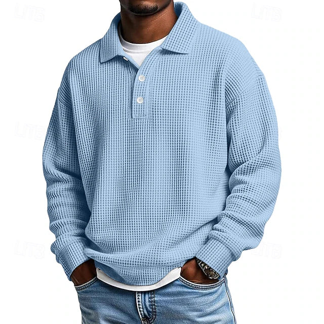 Polo Waffle de Manga Larga Rivett - Azul claro
