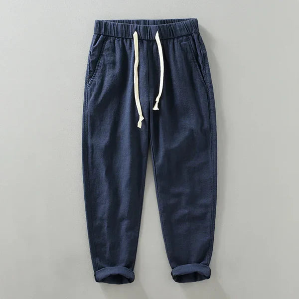 Dúo de Lino Harbor – White Linen Shirt + Navy Blue Linen Pants Set