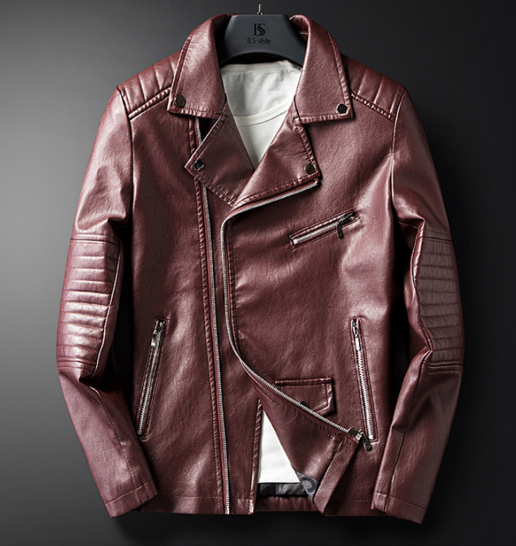 Chaqueta de Cuero Slim Biker - Azul marino