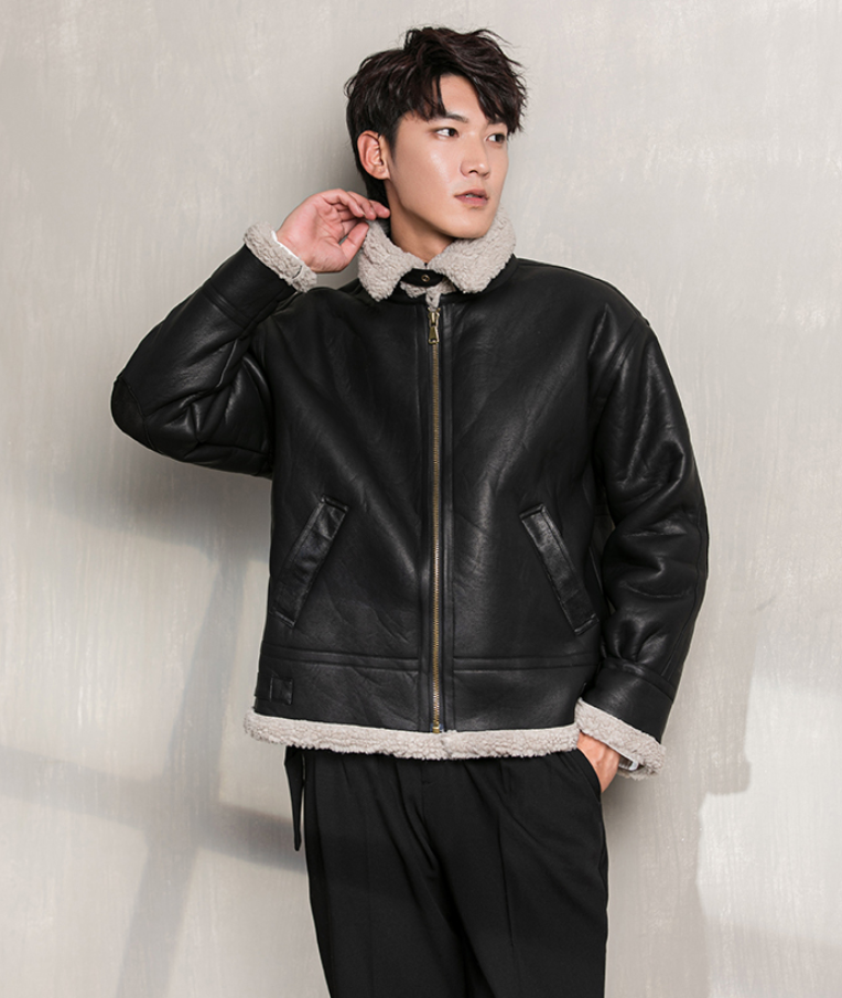 Chaqueta de Cuero Forrada - Negro