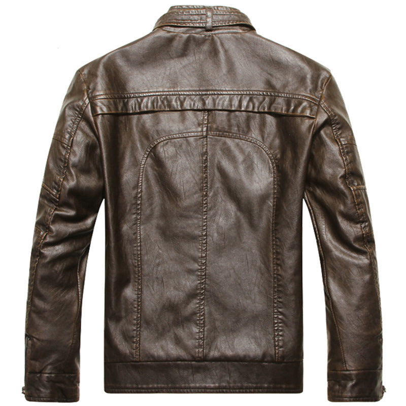 Chamarra Leather Rider Core de Cuello Alto - Marrón