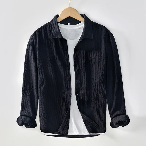 Camisa de Lino-Rayón Texturizada Aura – Negro