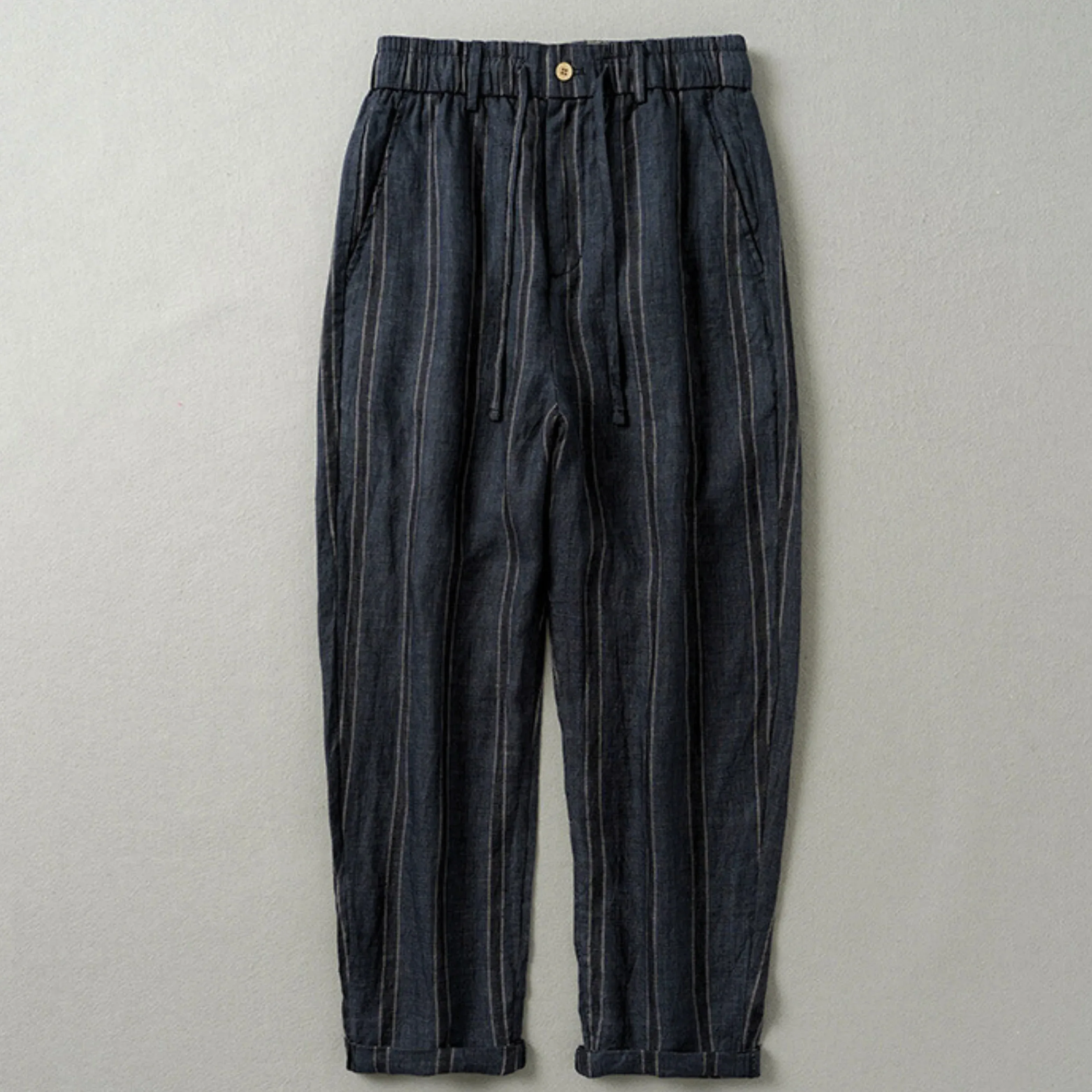 Pantalones Lino Relax Drape - Azul Marino