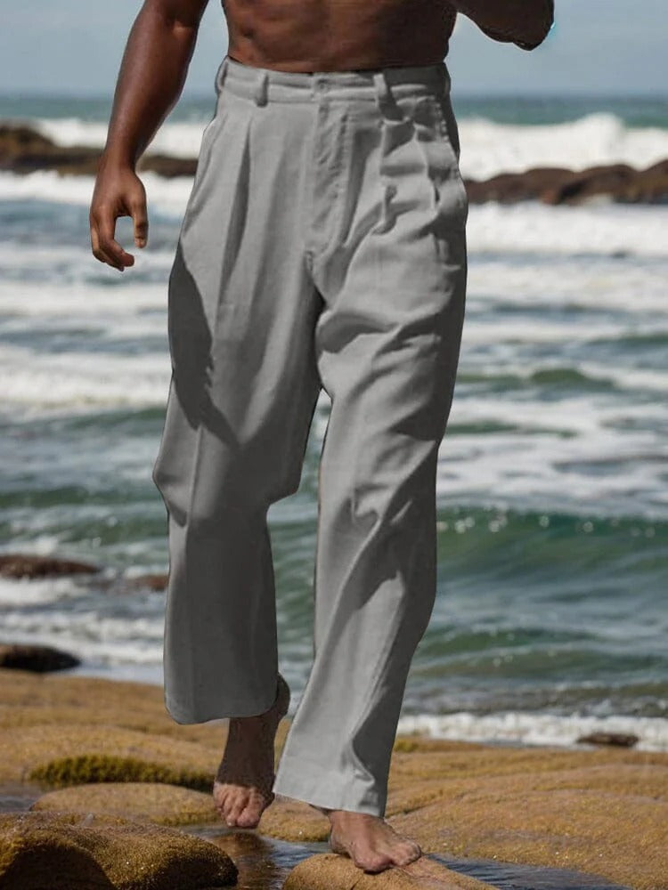 Pantalones de Lino con Pliegues - Caqui
