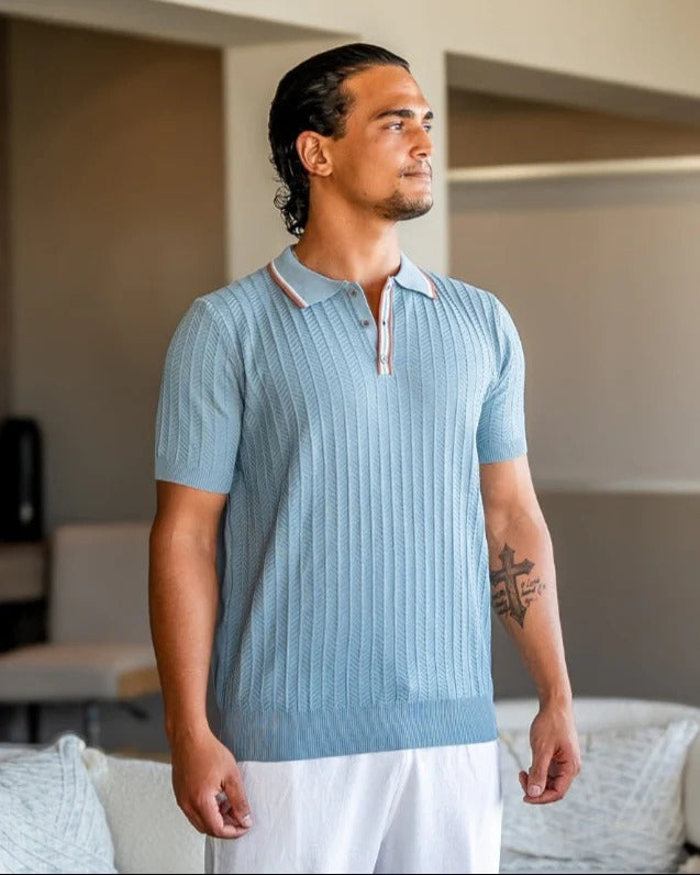 Polo de Punto Espiga – Gris Azulado