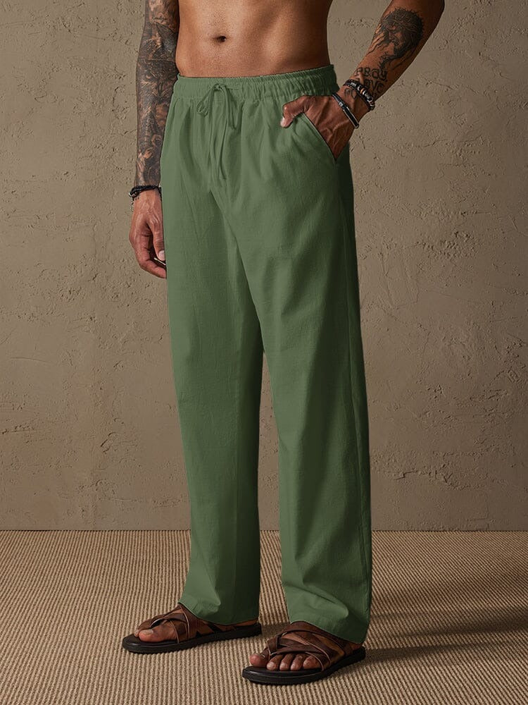 Pantalones de Lino con Cordón - Negro