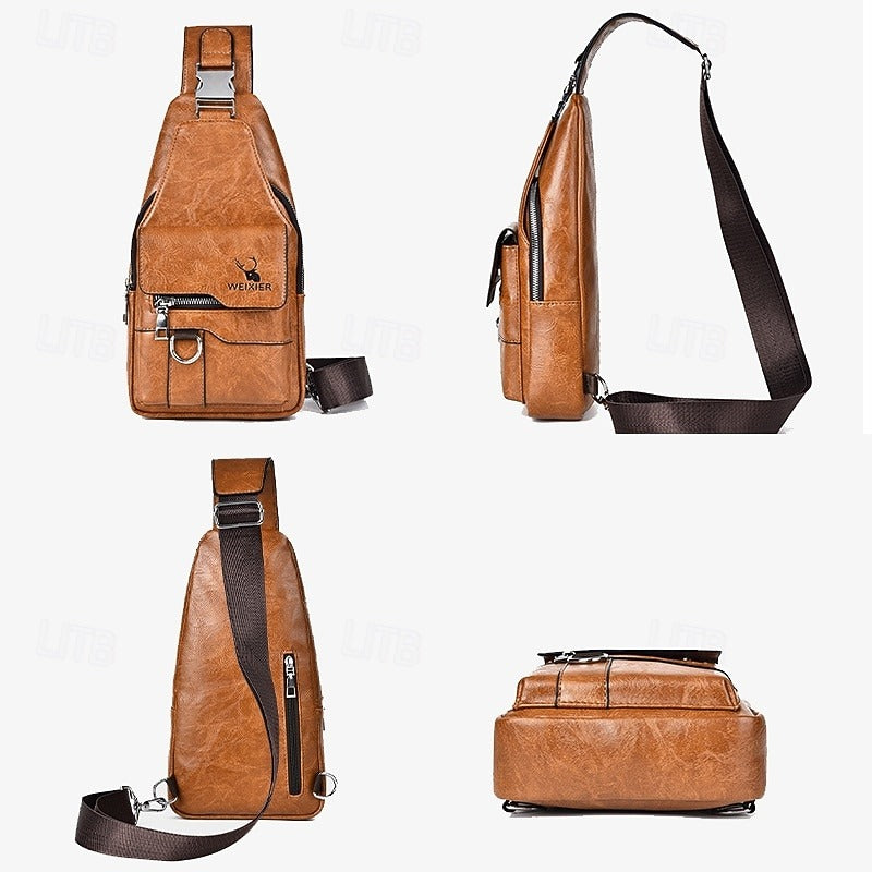 Bolsa de Cuero Sintético con Cierre - Marrón
