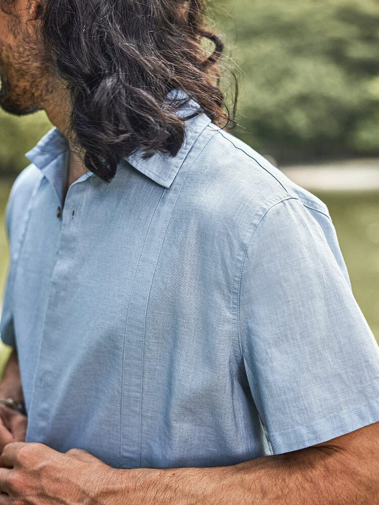 Camisa de Lino con Solapa - Azul