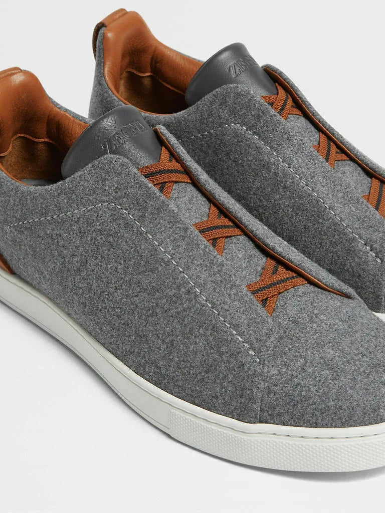 Triple Stitch Lana Cuero Zapatillas – Gris/Marrón