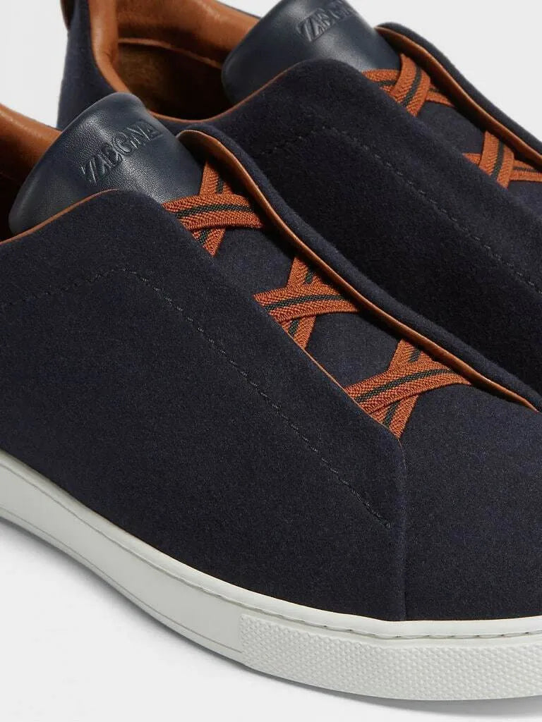 Triple Stitch Lana Cuero Zapatillas – Marino/Marrón