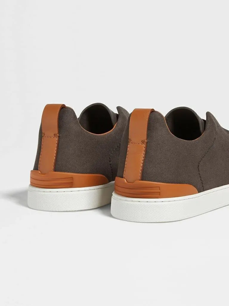 Triple Stitch Lona Cuero Zapatillas – Marrón/Naranja