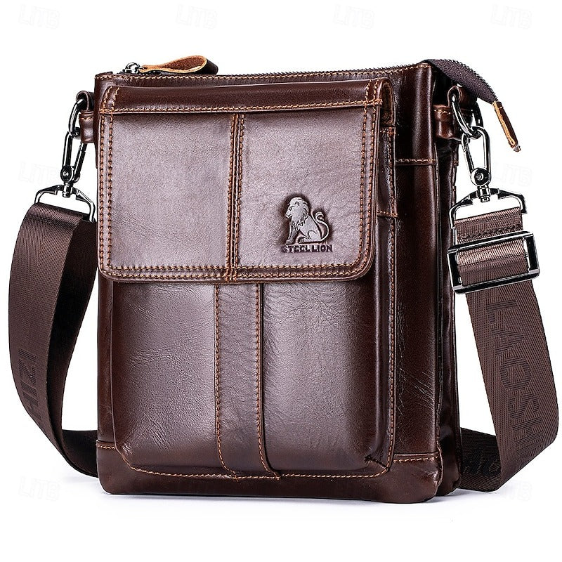 Bolsa Crossbody de Cuero con Cierre - Negro
