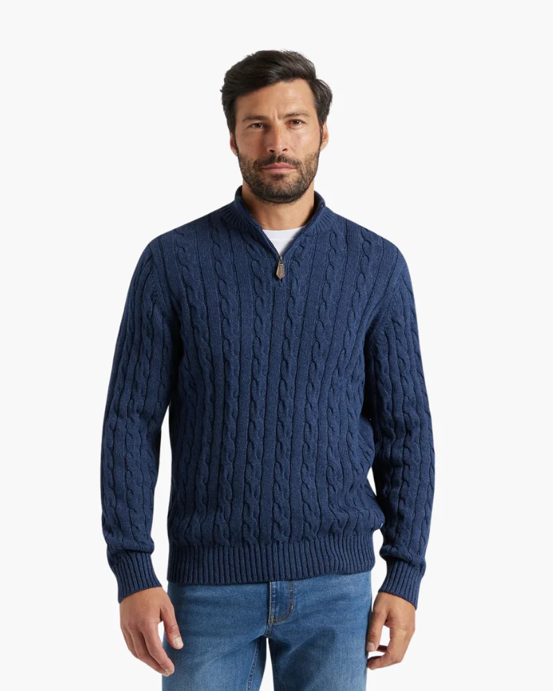 Suéter de punto trenzado con cremallera Verbier Heritage - Azul marino