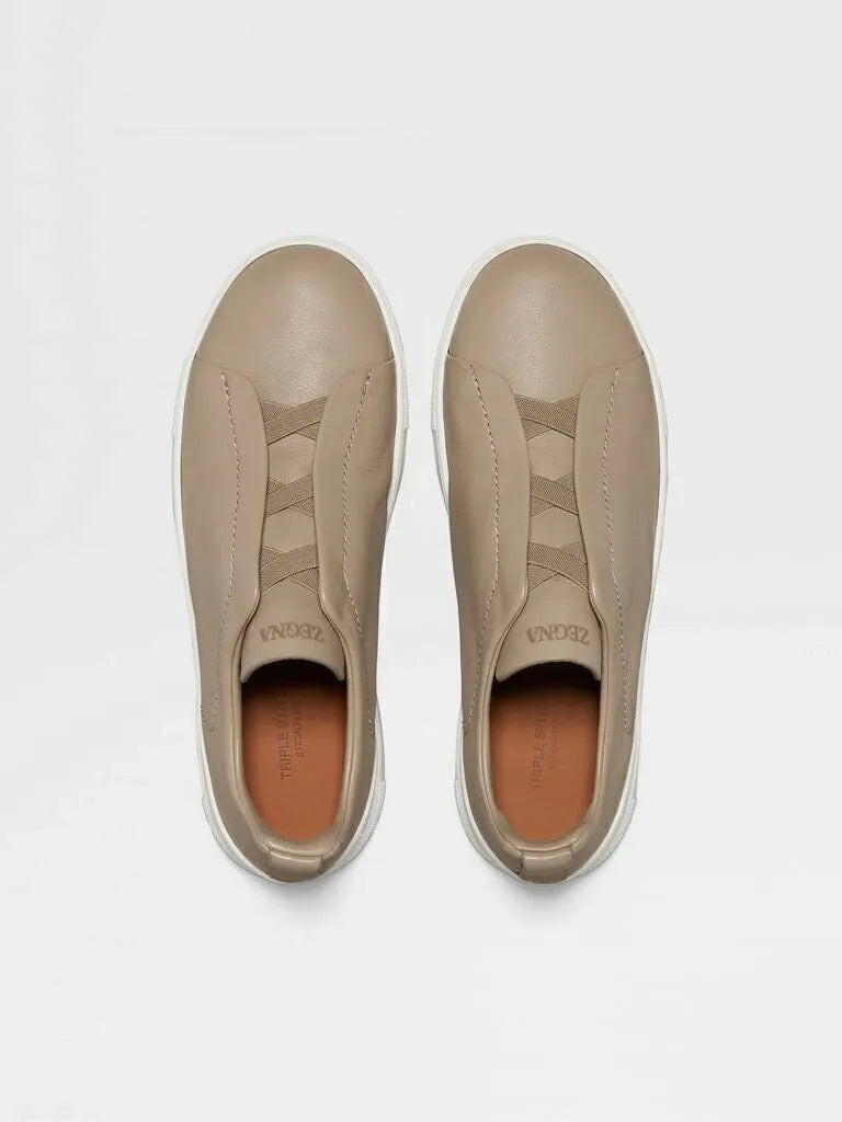 Triple Stitch Cuero Zapatillas – Topo