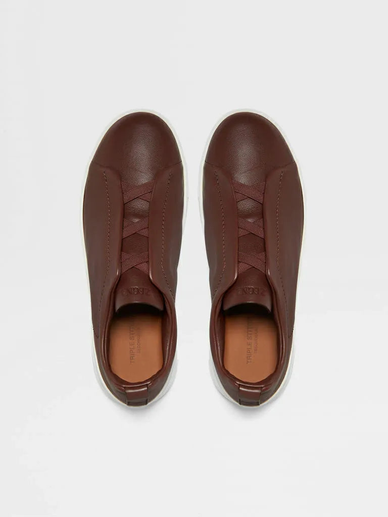 Triple Stitch Cuero Zapatillas – Marrón