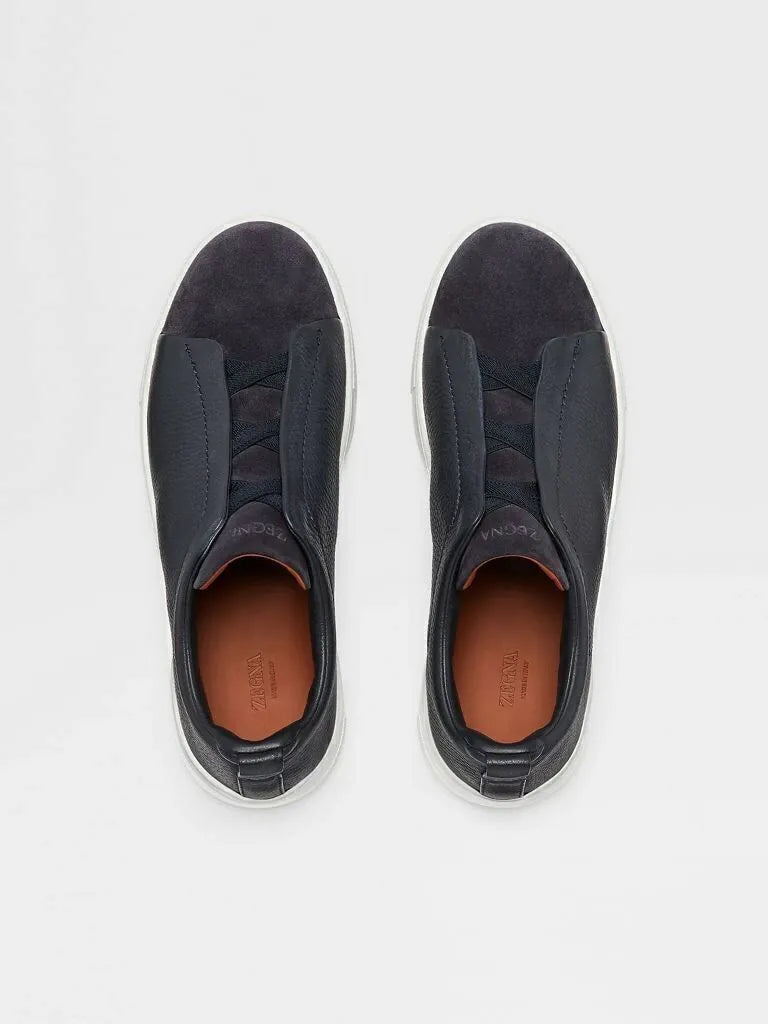 Triple Stitch Negro Cuero/Gamuza Zapatillas