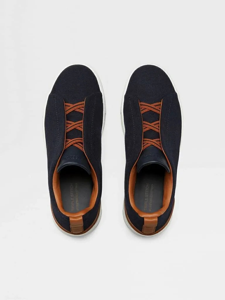 Triple Stitch Lana Cuero Zapatillas – Marino/Marrón