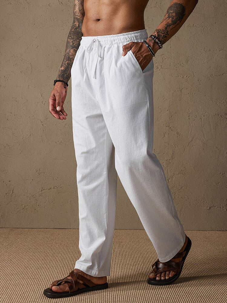 Pantalones de Lino con Cordón - Caqui