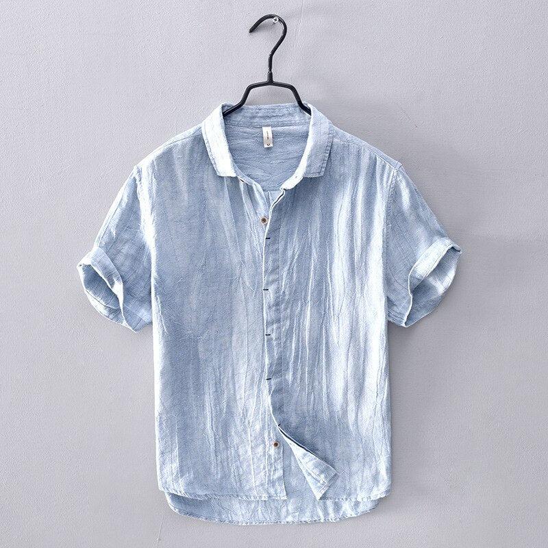 Camisa de Lino Manga Corta Coastal – Azul Claro