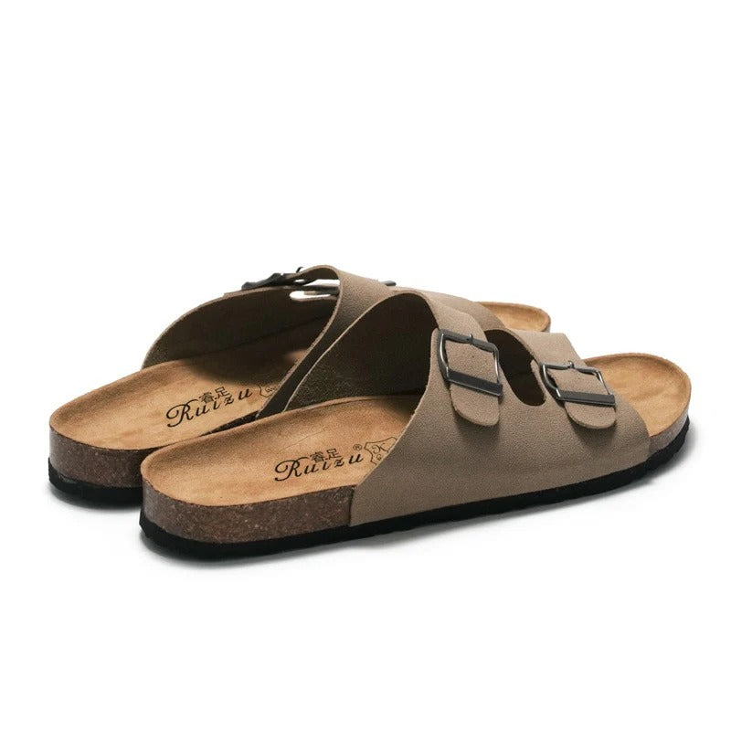 Sandalia Confort de Corcho Doble Tira Ajustable - Caqui