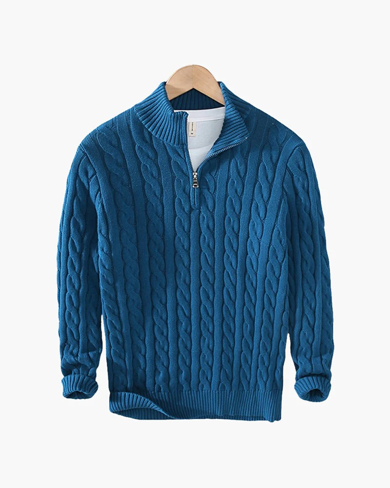 Suéter de punto trenzado con cremallera Verbier Heritage - Azul claro