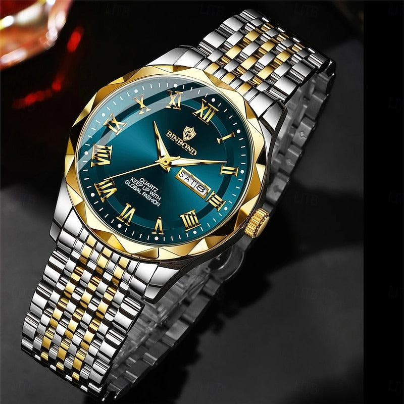 Reloj Romano con Calendario - Verde/Dorado