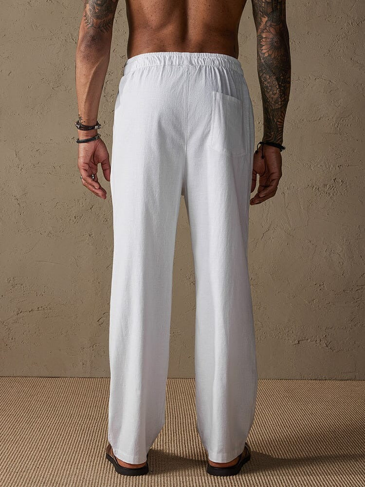 Pantalones de Lino con Cordón - Blanco