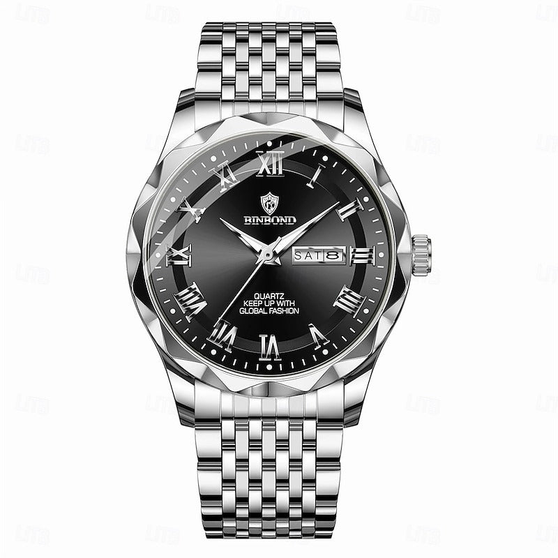 Reloj Romano con Calendario - Negro/Plata