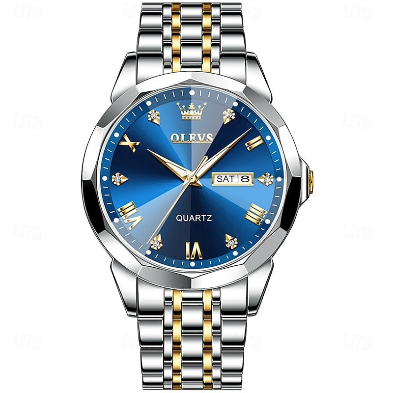 Reloj Romano Luminoso - Azul/Plata/Dorado