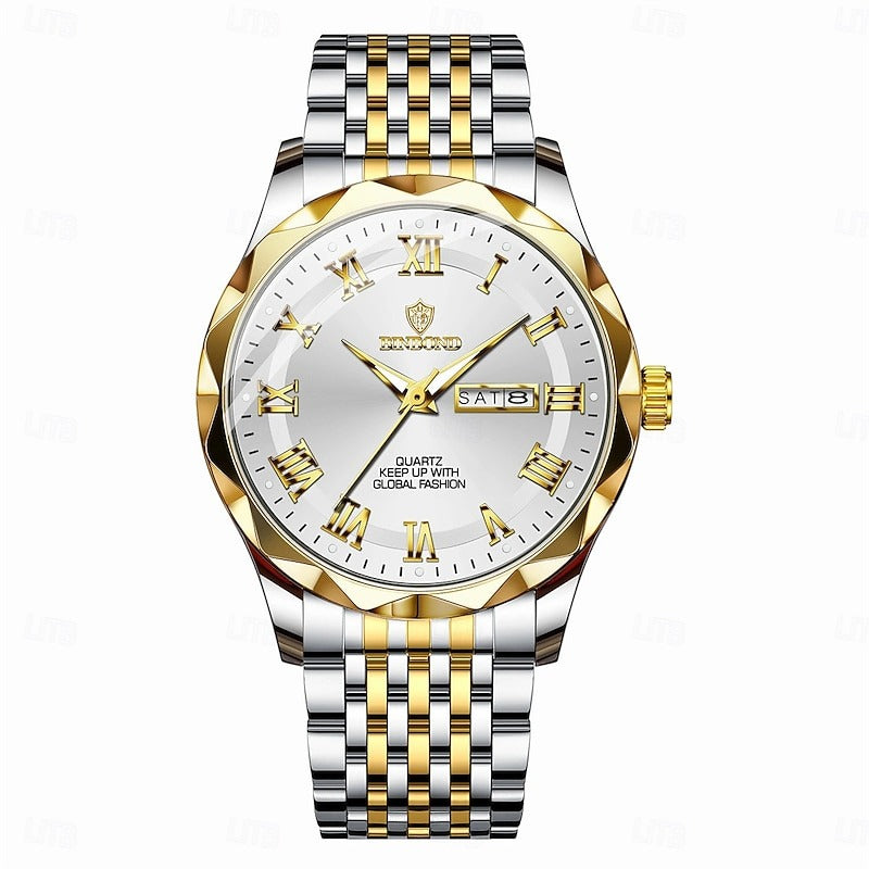 Reloj Romano con Calendario - Blanco/Dorado