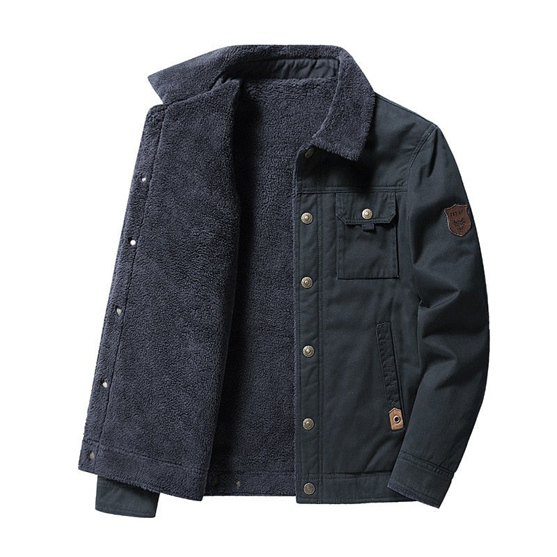 Chaqueta de Algodón con Forro Interior de Borrego - Azul Marino