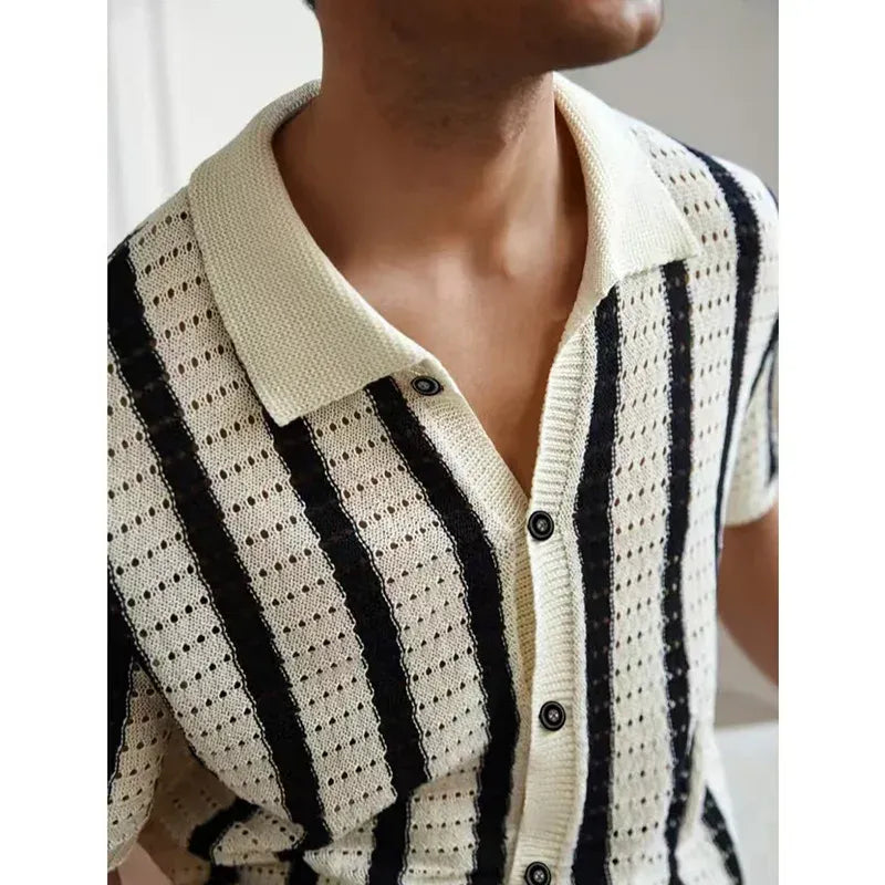 Polo de Punto con Botones Riviera – Negro/Blanco