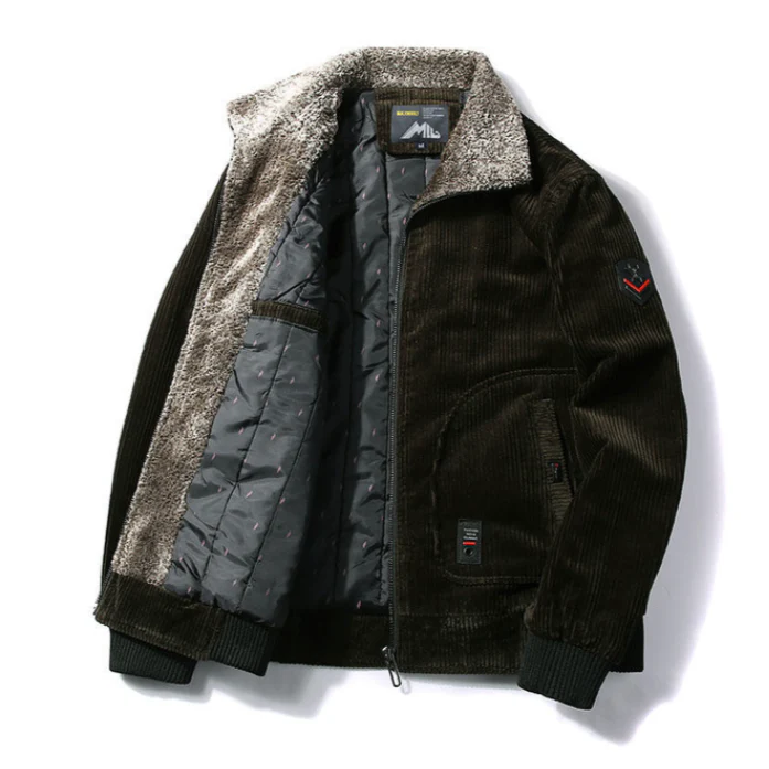 Chaqueta de Pana con Cuello Afelpado - Negro