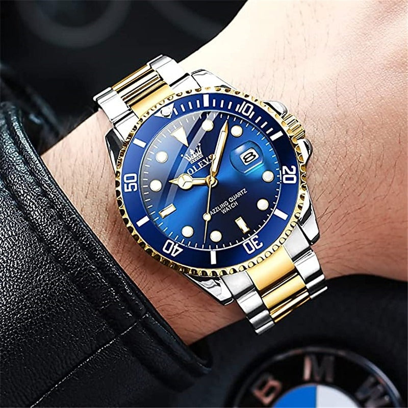 Reloj Deportivo de Acero - Azul/Dorado