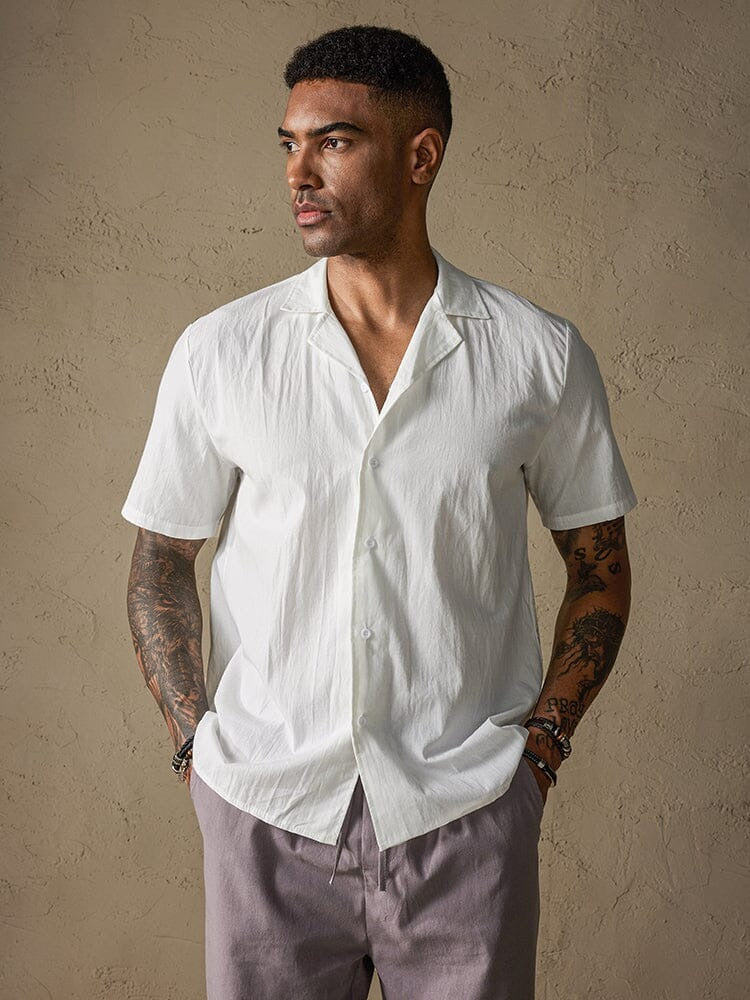 Camisa de Lino de Manga Corta - Blanco