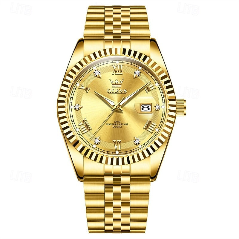 Reloj Estriado con Fecha - Dorado