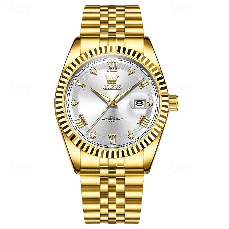 Reloj Estriado con Fecha - Blanco/Dorado