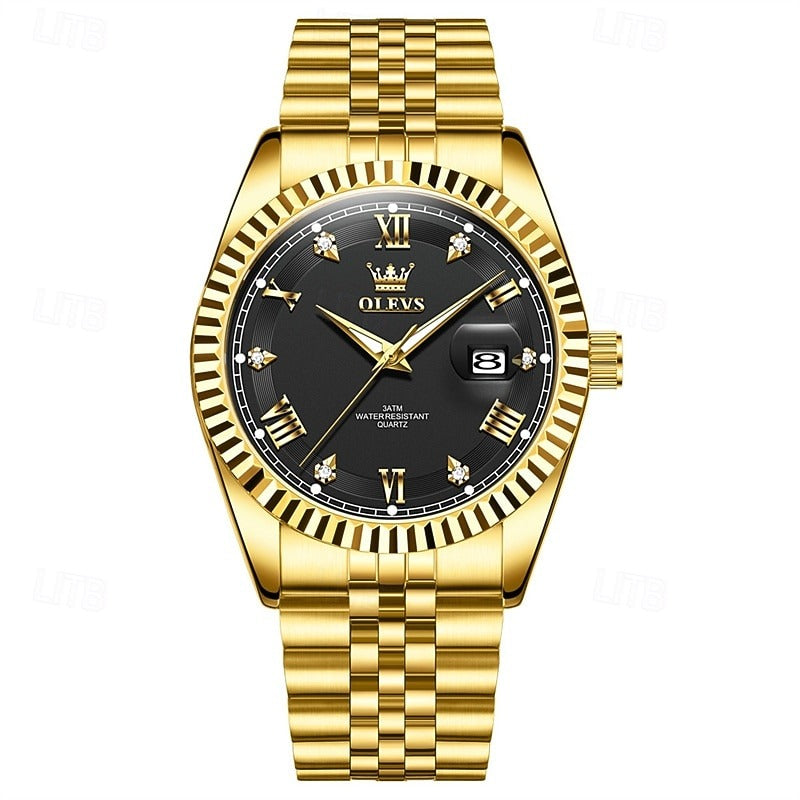 Reloj Estriado con Fecha - Negro/Dorado