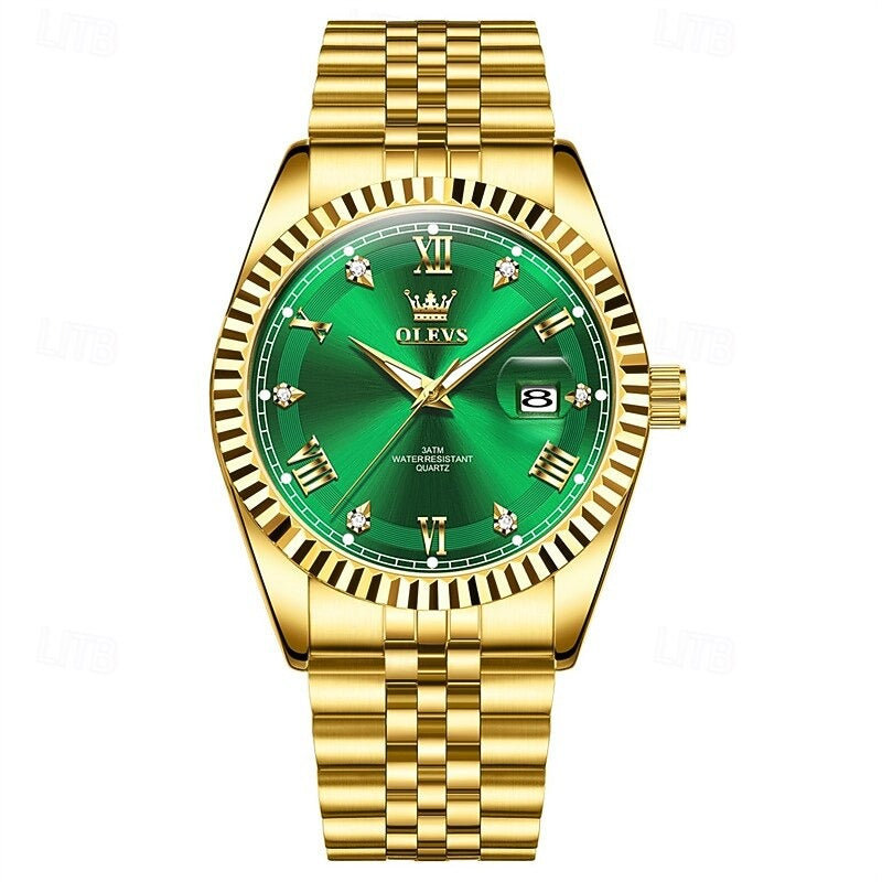 Reloj Estriado con Fecha - Verde/Dorado