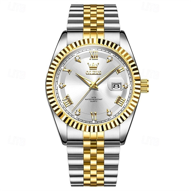 Reloj Estriado con Fecha - Plata/Dorado