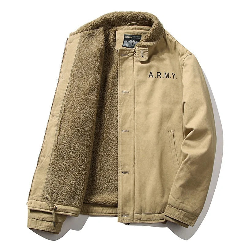 Chaqueta Estilo Militar con Forro de Borrego - Verde Claro