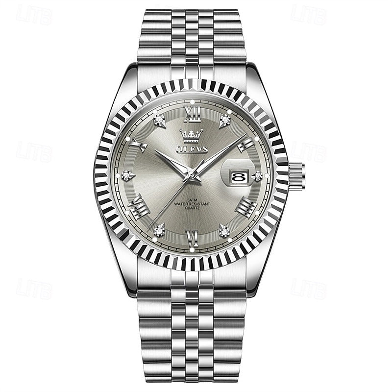 Reloj Estriado con Fecha - Gris/Plata